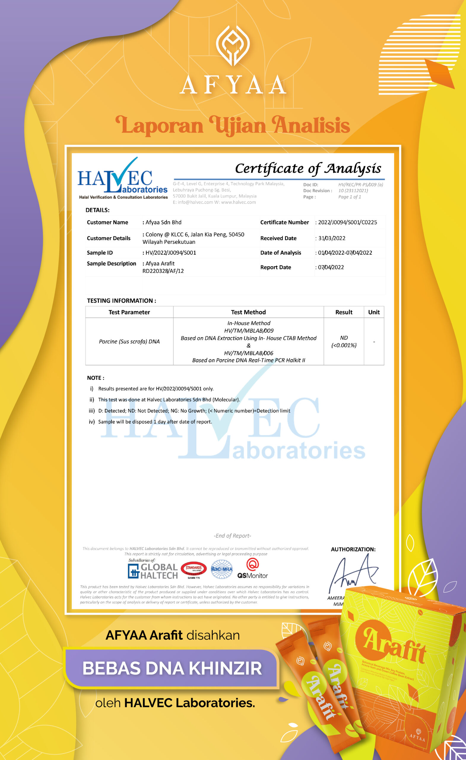 Afyaa Arafit_Free from porcine DNA certificate-02